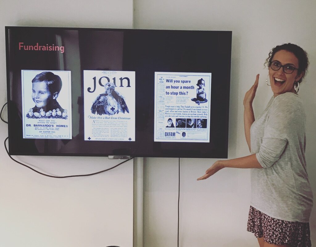 Alicia showing off some old school fundraising campaigns